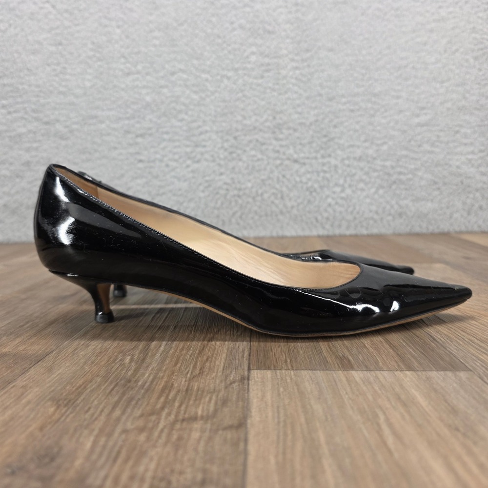 Jimmy Choo London Black Patent Leather Pointed Toe Kitten Heels Size 38 Italy